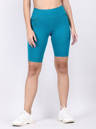 Adorna Shapparel Cycling Shorts for women with Tummy & Thigh Shaping and Sporty Wide Belt - Teal Green