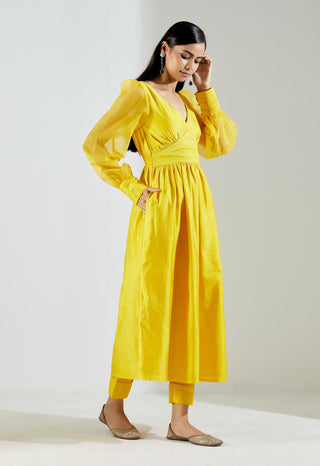 Yellow Electra Kurta Dress with Pant (Set of 2)