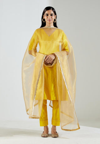 Yellow Markab Kurta Dress with Pant and dupatta (Set of 3)