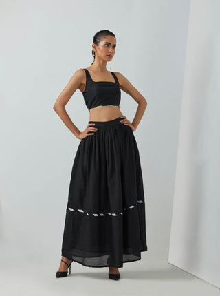 Black Chanderi Zade Bralette With Full Length Skirt (Set Of 2)