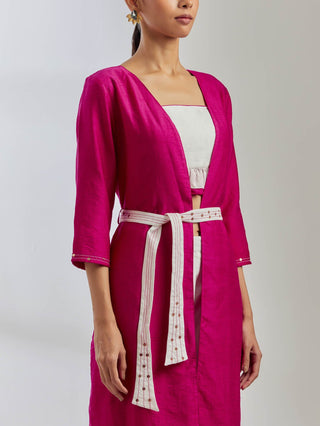 Pink Raw Silk Cape Jacket Close Right View
