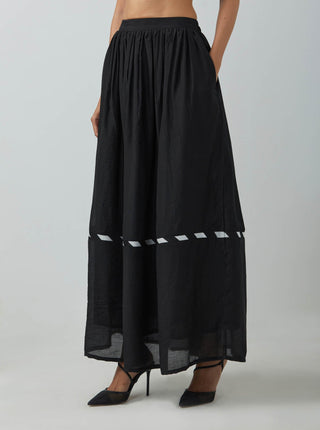 Black Chanderi Full Length Skirt Down View