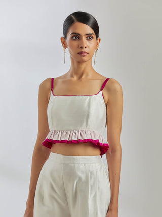 White Raw Silk Rigel Top With White Palazzo (Set Of 2) Close View