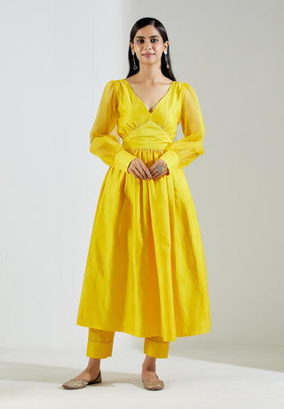 Yellow Electra Kurta Dress with Pant (Set of 2) Front View