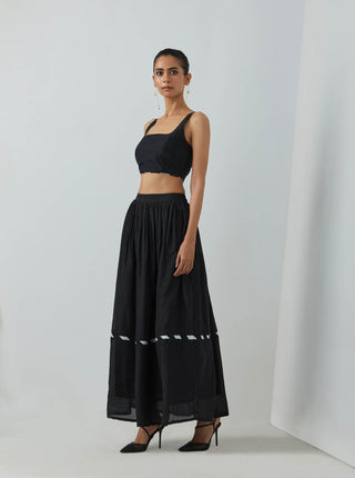 Black Chanderi Zade Bralette With Full Length Skirt (Set Of 2) Left View