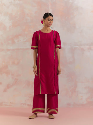 Red Rukbat Kurta With Pant (Set Of 2) Front Side Full View