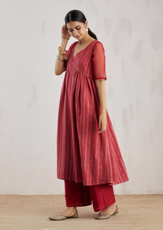 Red Meissa Kurta with Pant and dupatta (Set of 3) Left View