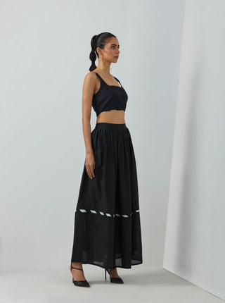 Black Chanderi Zade Bralette With Full Length Skirt (Set Of 2) Right View