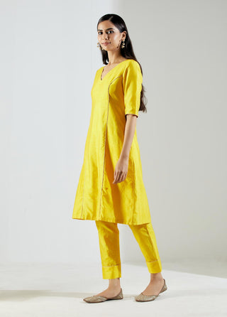 Yellow Markab Kurta Dress with Pant (Set of 2) Left Side View