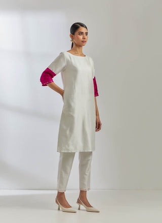 White Raw Silk Jenifer Kurta Right View