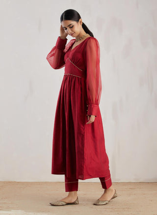 Red Electra Kurta with Pant (Set of 2) Left View