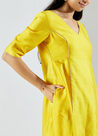 Yellow Markab Kurta Dress with Pant and dupatta (Set of 3) Close Right View