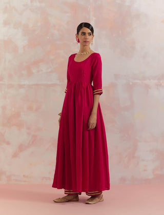 Red Afreen Gathered Anarkali Kurta Left View