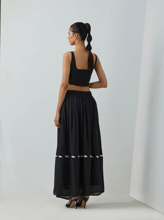 Black Chanderi Zade Bralette With Full Length Skirt (Set Of 2) Back View