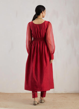 Red Electra Kurta with Pant (Set of 2) Back View