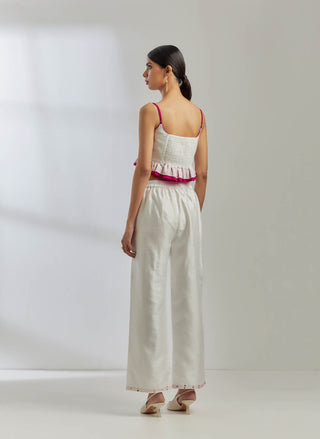 White Raw Silk Rigel Top With White Palazzo (Set Of 2) Back View