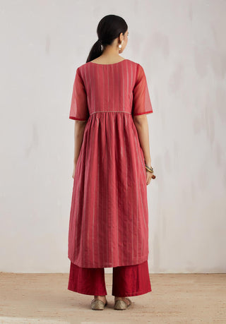 Red Meissa Kurta with Pant (Set of 2) Back view