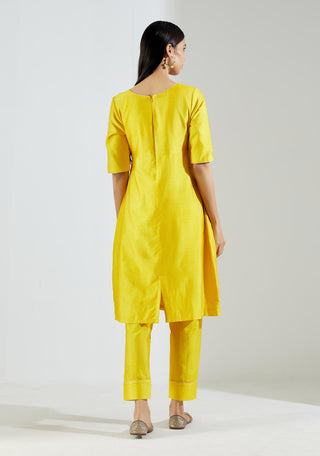 Yellow Markab Kurta Dress with Pant (Set of 2) Back Side View