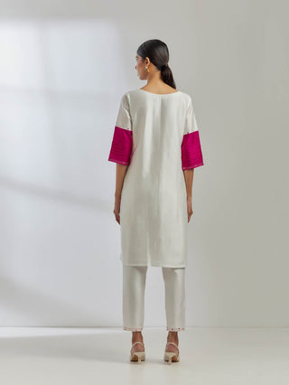 White Raw Silk Jenifer Kurta Back View