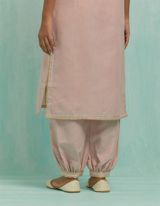 Pale Pink Rukbat Kurta And Salwar With Gold Silver Gota Details (Set Of 2)