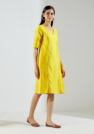 Yellow Markab Kurta Dress with Pant (Set of 2) Right Side View