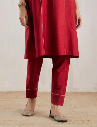 Red Markab Kurta with Pant (Set of 2) Bottom View