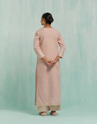 Pale Pink Rukhsaar Straight Kurta And Palazzo With Gold Silver Gota Details & Dupatta (Set Of 3)
