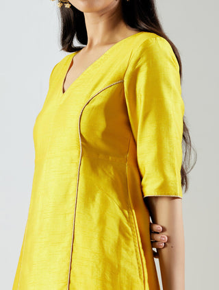 Yellow Markab Kurta Dress with Pant and dupatta (Set of 3) Close Left View