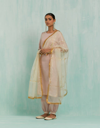 Pale Pink Rukbat Kurta And Salwar With Gold Silver Gota Details (Set Of 2)