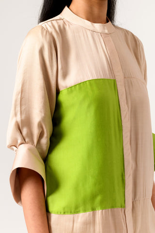 Ecru Green Colorblocked Blouse front close view