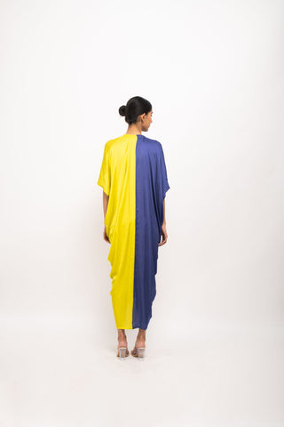 Blue-Neon Rouching Cape back view
