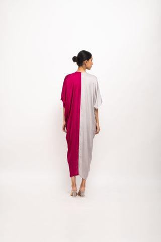 Wine-Grey Rouching Cape back view