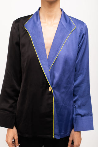 Black-Blue Blazer Set Front fabric view