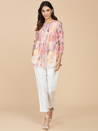 Pink Floral Printed Cotton Mull Top