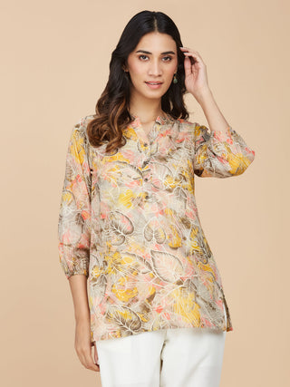 Yellow Floral Printed Cotton Mull Top