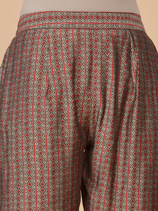Brown Printed Pure Chanderi Silk Straight Kurta Pant Set - Set of 2