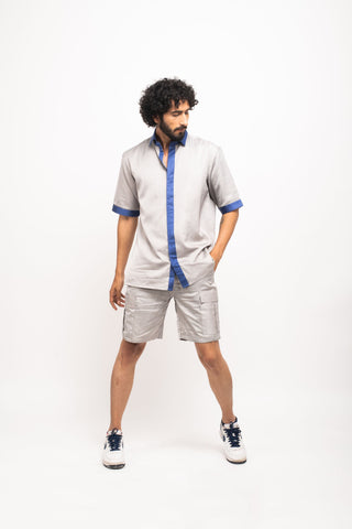Grey-Blue Collar Colorblocked Shirt by WearVega.