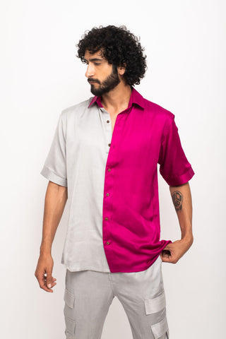 Grey-Wine Colorblocked Shirt by WearVega.