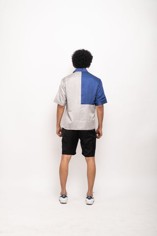 Grey-Blue Colorblocked Shirt by WearVega.