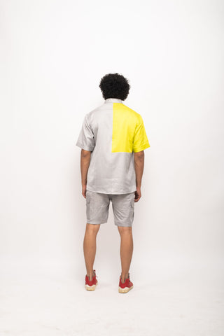 Grey-Neon Colorblocked Shirt by WearVega.