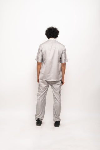 Grey-Orange Pocket Shirt by WearVega.