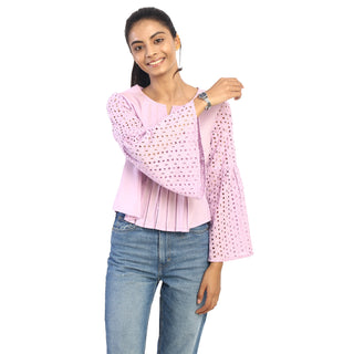 Delicate pink top with bell sleeves top view