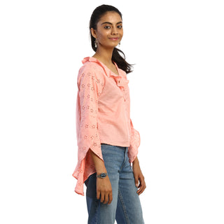 Relaxed Ruffle Sleeves Frill Top side view