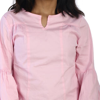 Peachy Pink A-Line Top With Balloon Sleeves front view