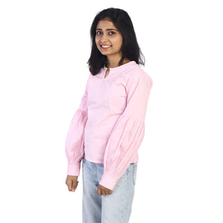 Peachy Pink A-Line Top With Balloon Sleeves side view