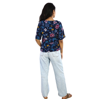 Moss crape floral boat neck top back view