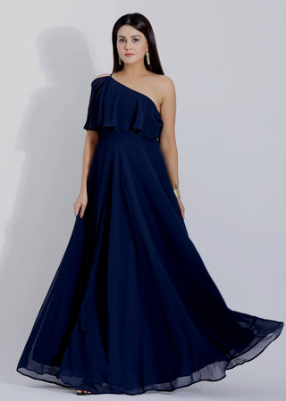 One Shoulder Ruffle Gown For Women