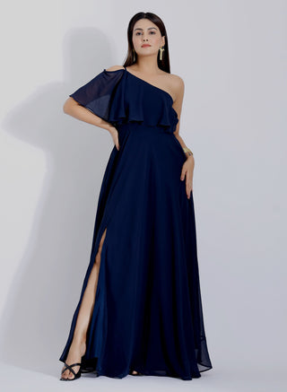 One Shoulder Ruffle Gown For Women