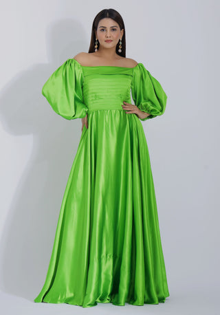 Pleated Off Shoulder Gown