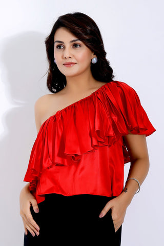 One Shoulder Satin Party Top